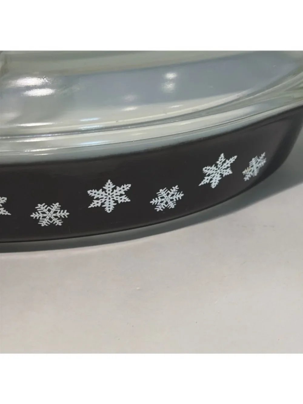 Rare Vintage Pyrex Snowflake Black 1.5 Qt Divided Oval Casserole Dish w/Lid 945C